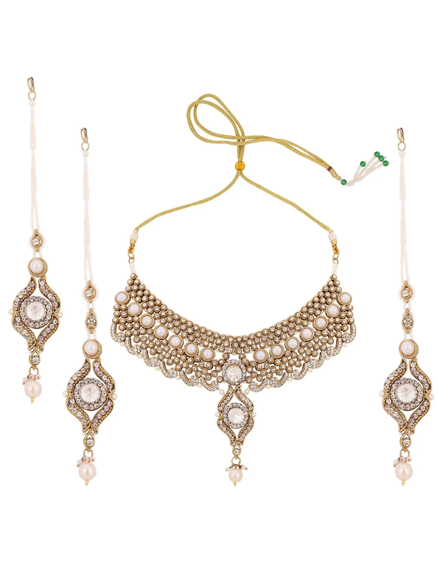 Brass Off-White Jewelry Set - Elegance In Subtle Hues - Anikas Creation