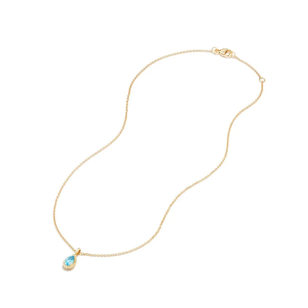 Cable Collectibles® Kids Teardrop Charm Necklace with Blue Topaz in 18K Gold