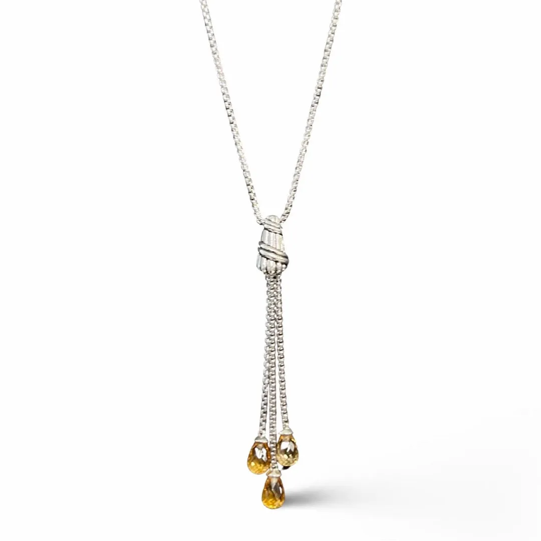 Cascade Briolette Dangle Pendant Necklace in sterling silver with citrine