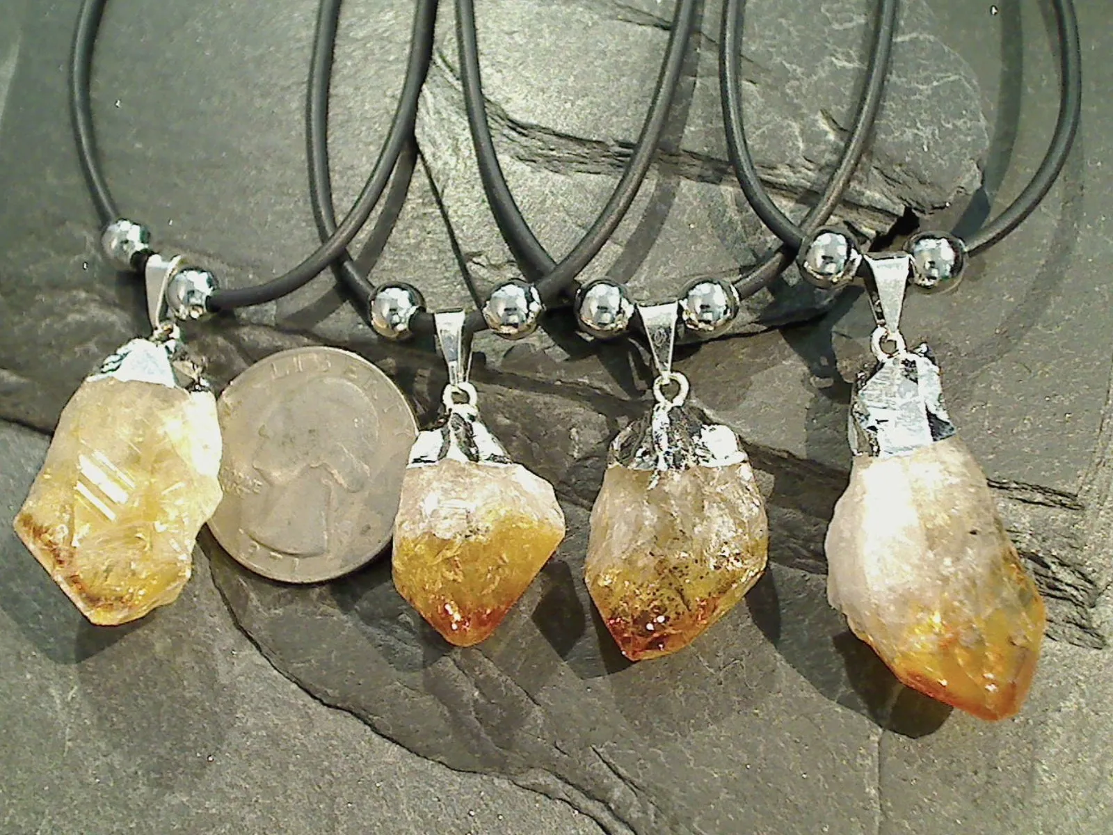 Citrine Crystal Point Necklace - Silver Plated