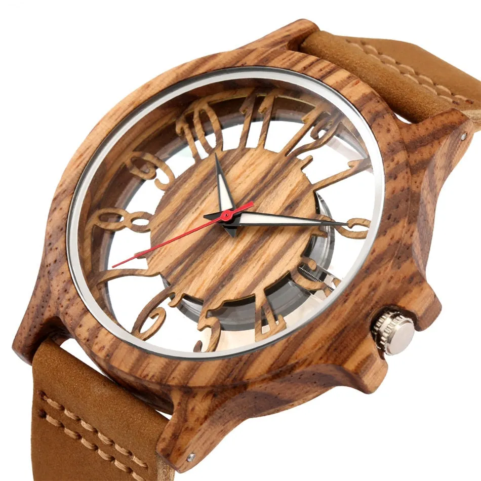 Classic Hollow Arabic Numerals Women's Wood Watch