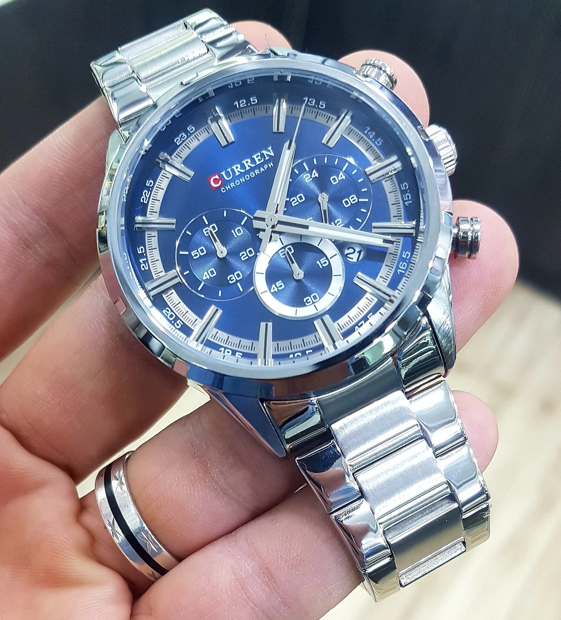 CURREN 8355 Silver Stainless Steel Chronograph Watch For Men - Silver