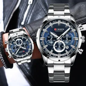 CURREN 8355 Silver Stainless Steel Chronograph Watch For Men - Silver