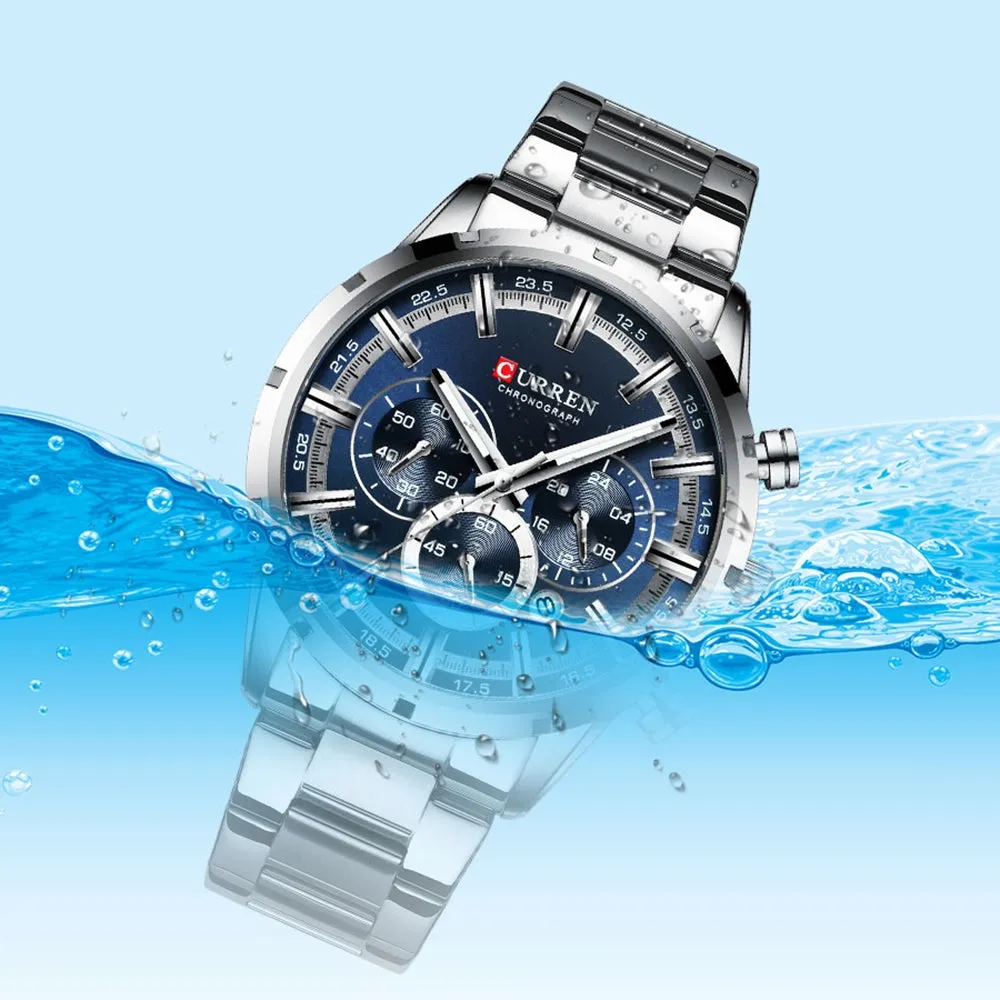CURREN 8355 Silver Stainless Steel Chronograph Watch For Men - Silver