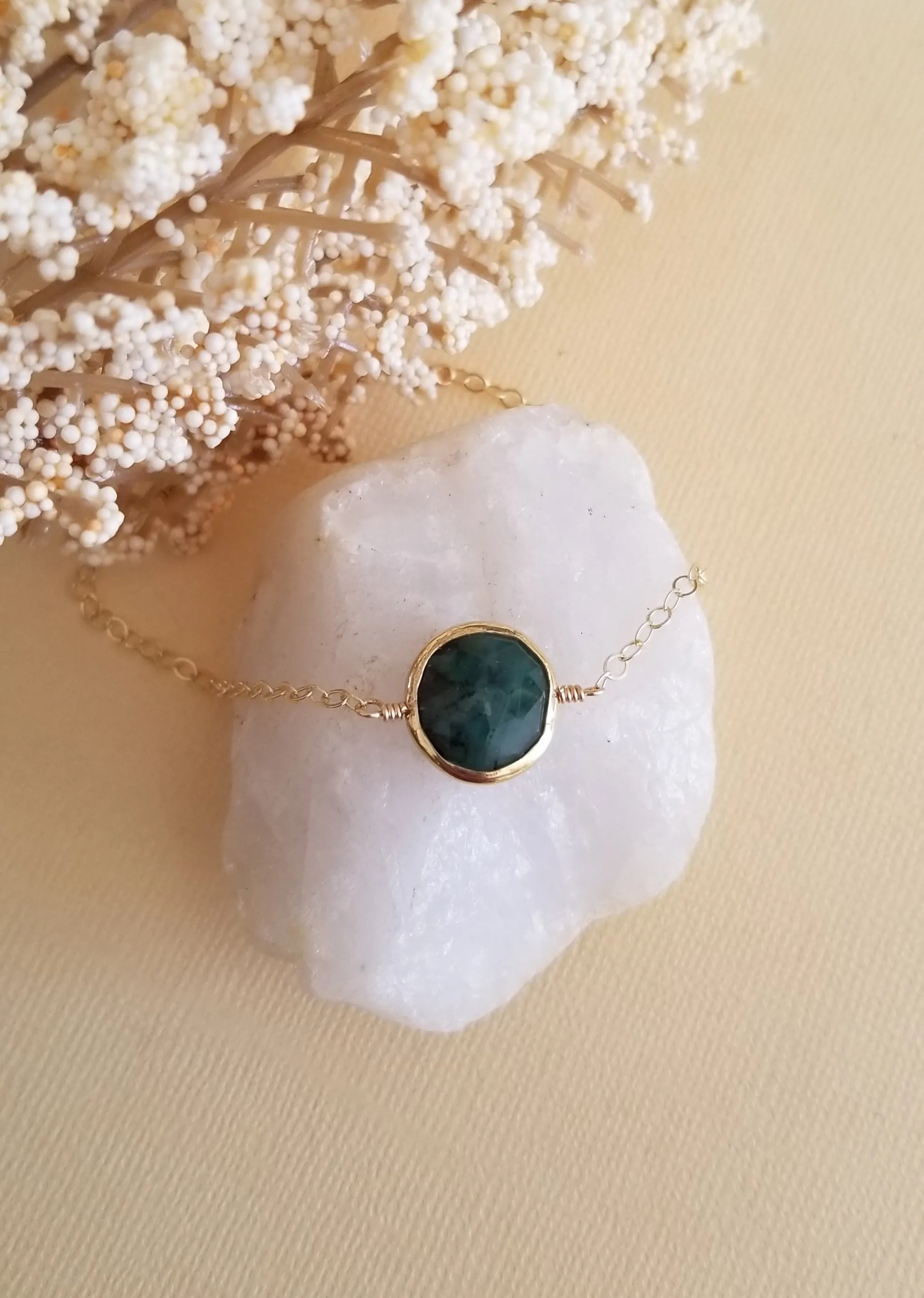 Dainty Gold Emerald Bracelet