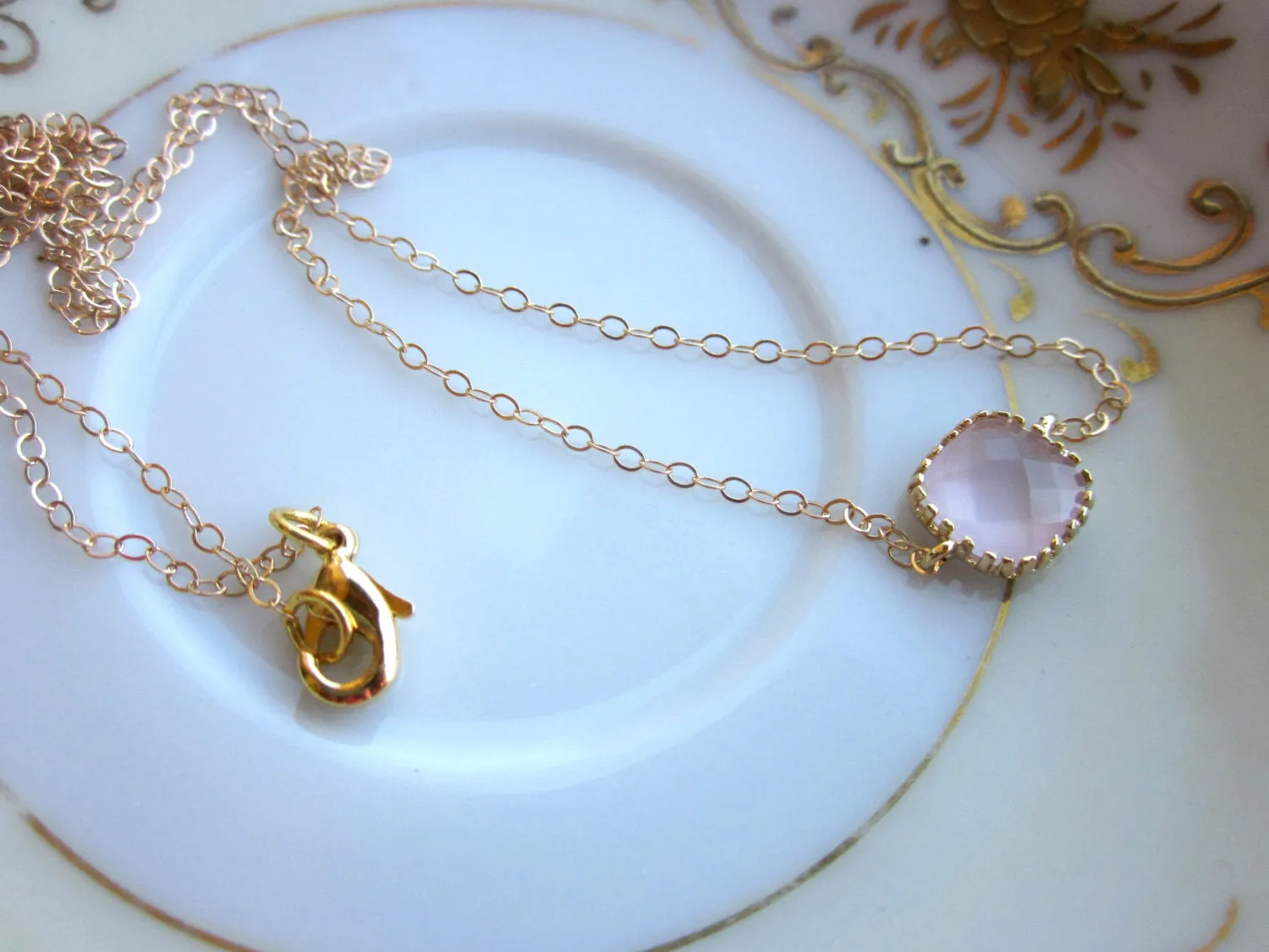 Dainty Opal Pink Necklace Gold Filled Chain - Bridesmaid Necklace - Wedding Jewelry - Valentines Day Gift - Gift under 25