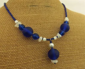 Dark Blue & Moonstone Gem Handmade Bead Necklace