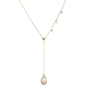Double Slider Lariat with Mystic Peach Moonstone Drop