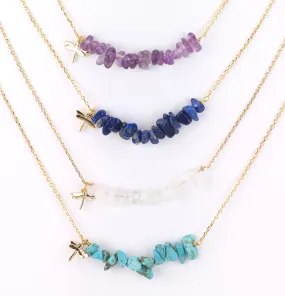 Dragonfly and Stones Delicate Necklace