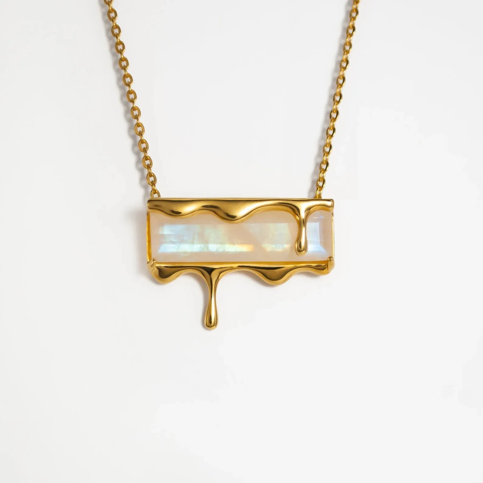 Dripping Gemstone Pendant Necklace Gold in various gemstones