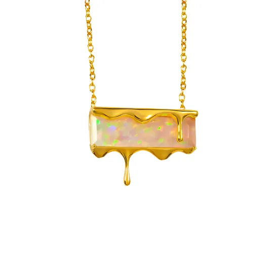 Dripping Gemstone Pendant Necklace Gold in various gemstones