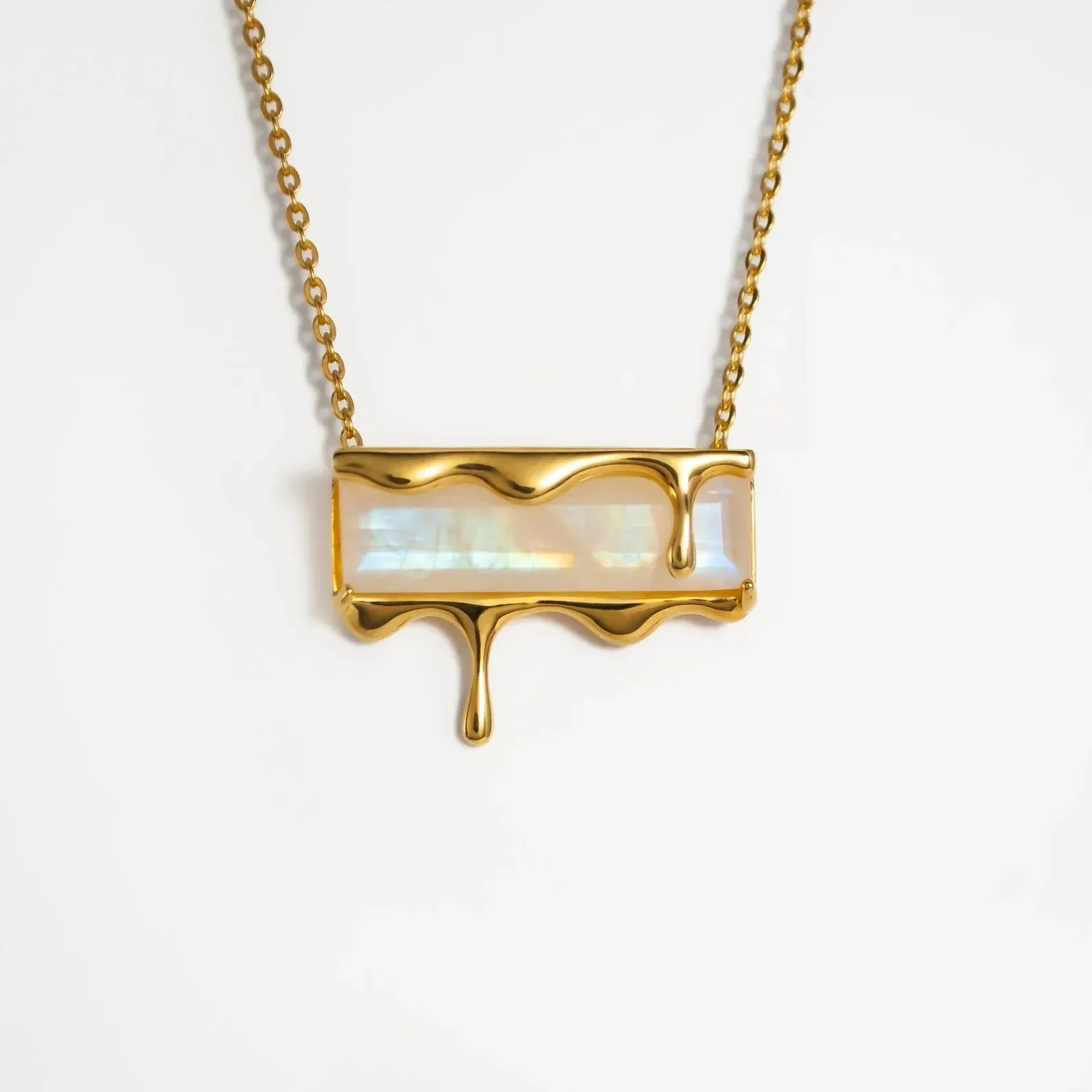 Dripping Gemstone Pendant Necklace Gold in various gemstones