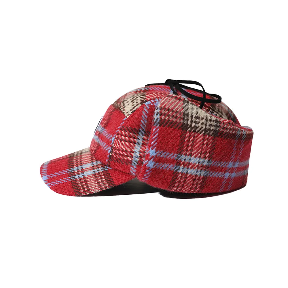EARFLAP 5 PANEL HAT PINK / BEIGE CHECK