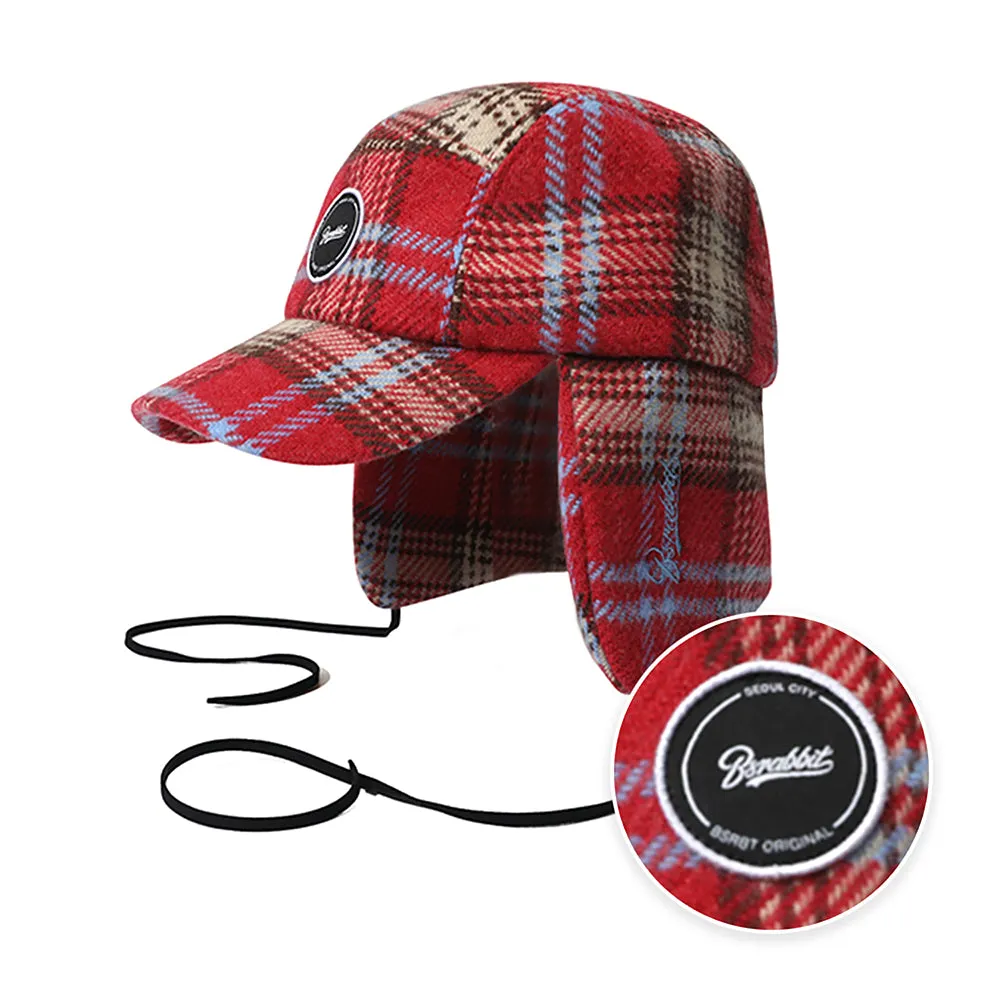 EARFLAP 5 PANEL HAT PINK / BEIGE CHECK