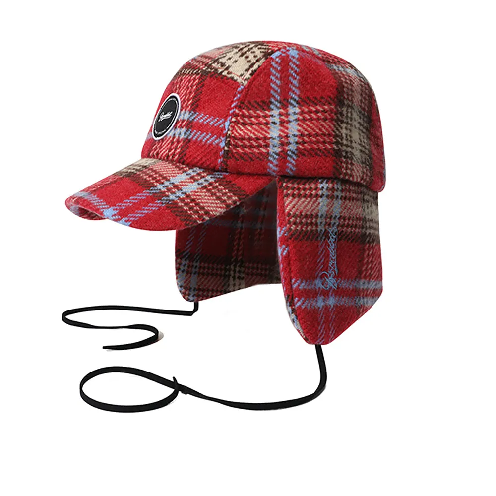 EARFLAP 5 PANEL HAT PINK / BEIGE CHECK