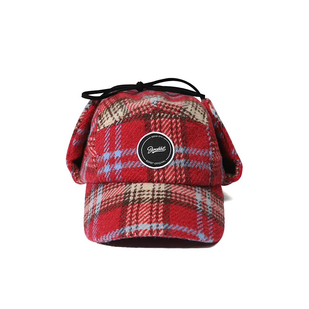 EARFLAP 5 PANEL HAT PINK / BEIGE CHECK