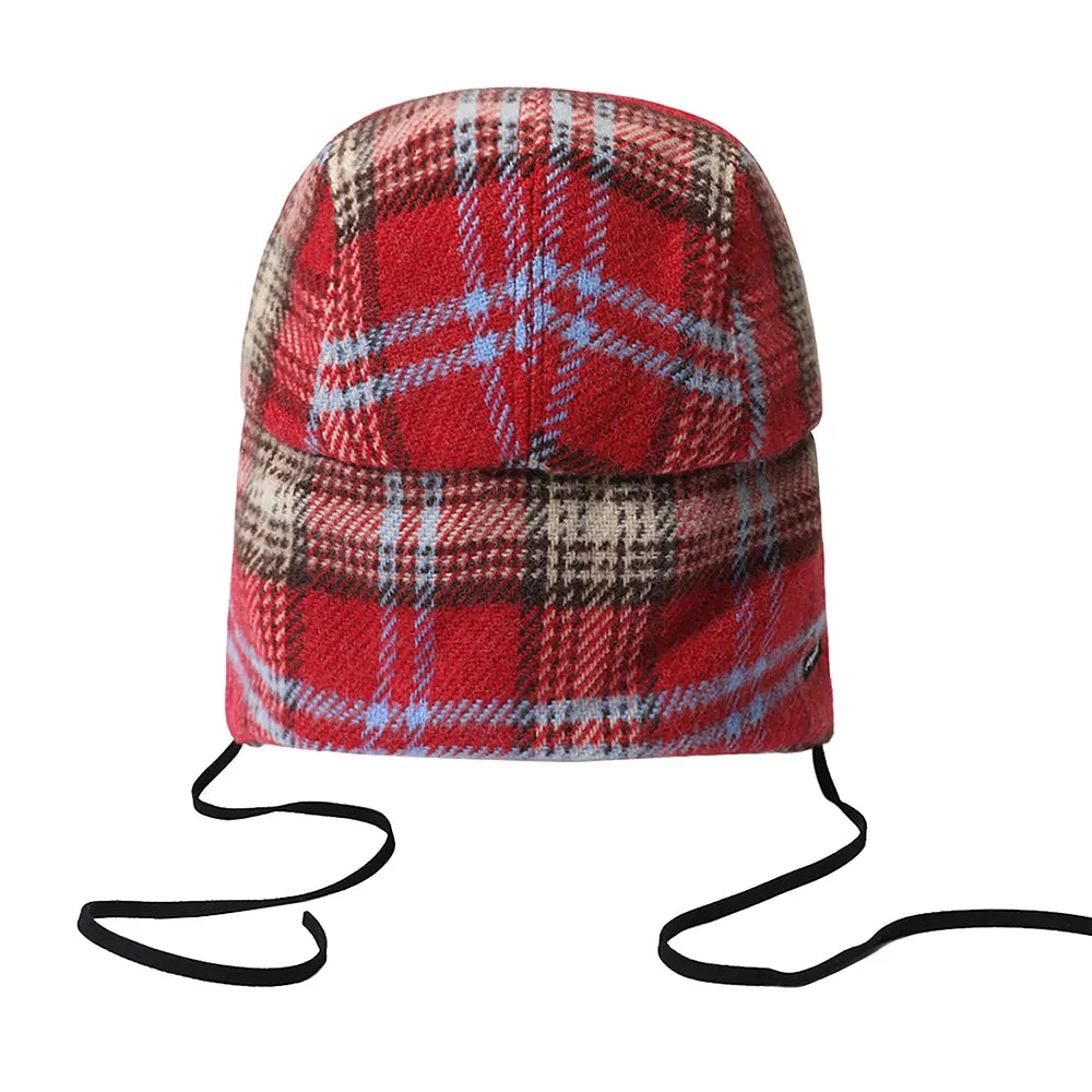 EARFLAP 5 PANEL HAT PINK / BEIGE CHECK