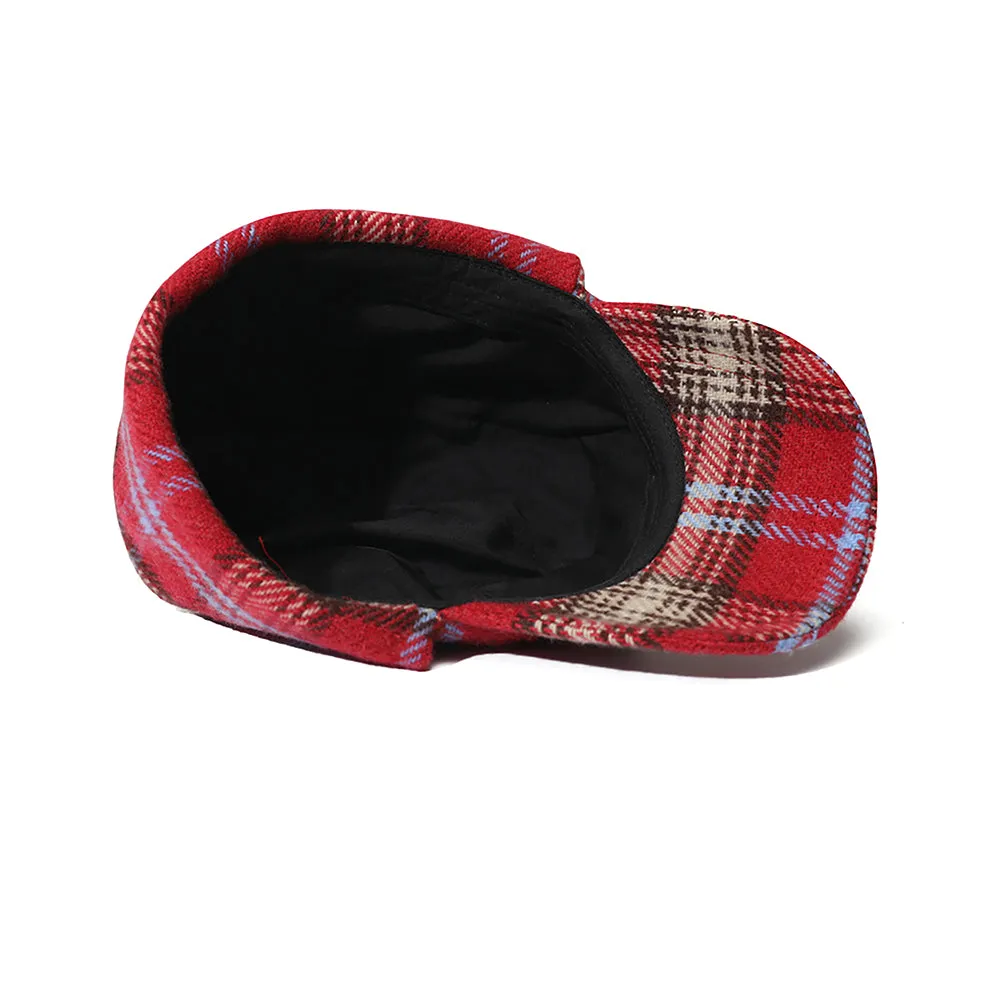 EARFLAP 5 PANEL HAT PINK / BEIGE CHECK