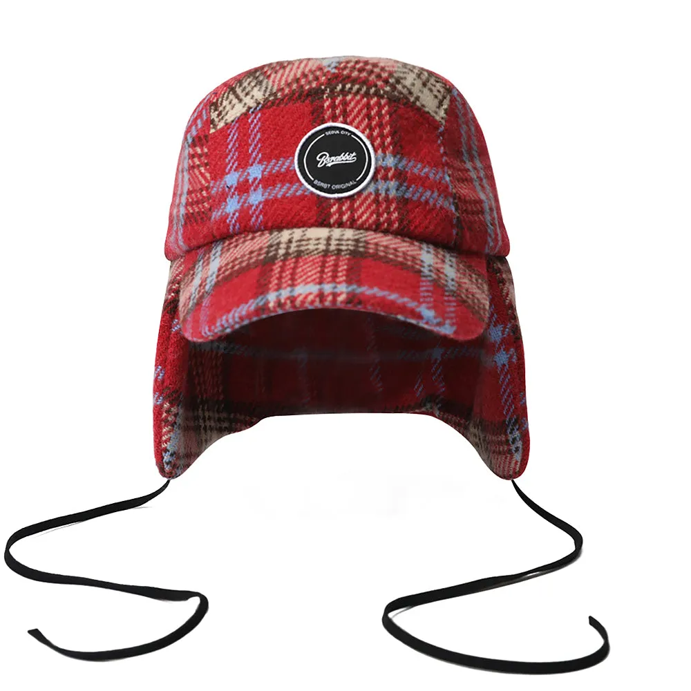 EARFLAP 5 PANEL HAT PINK / BEIGE CHECK