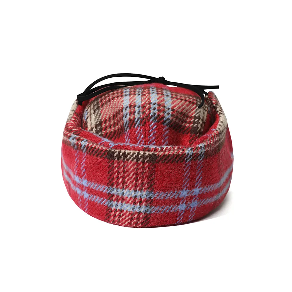 EARFLAP 5 PANEL HAT PINK / BEIGE CHECK