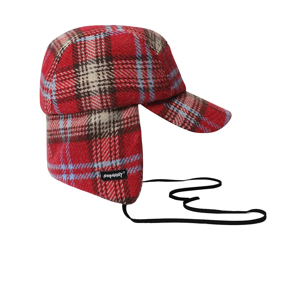 EARFLAP 5 PANEL HAT PINK / BEIGE CHECK