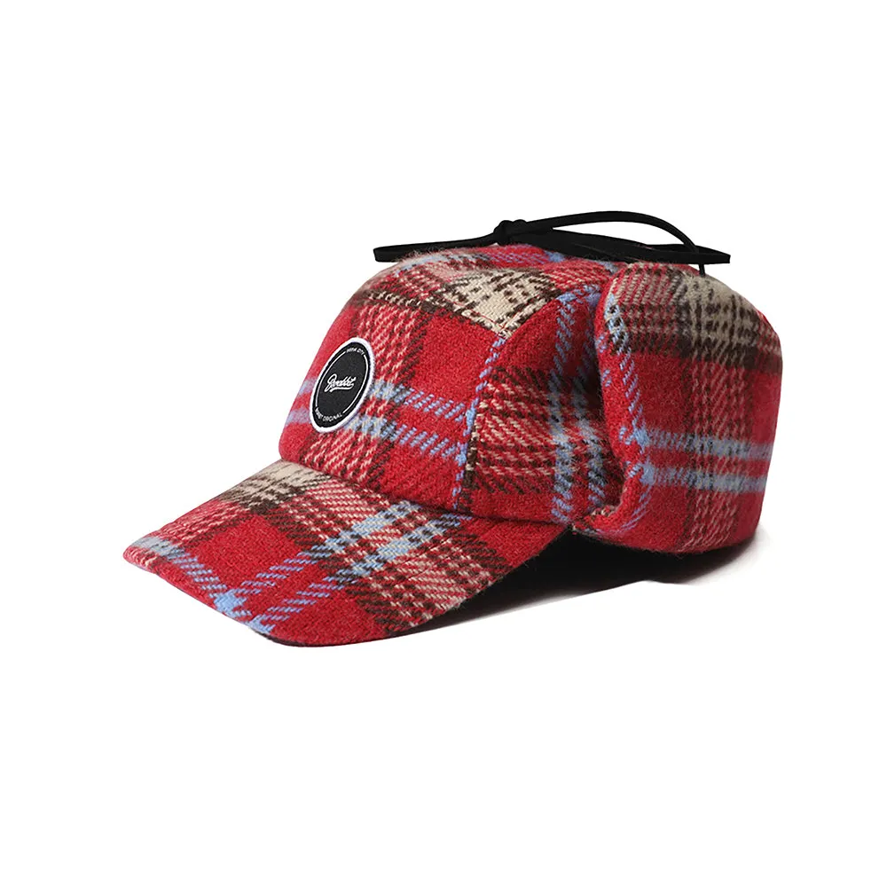 EARFLAP 5 PANEL HAT PINK / BEIGE CHECK