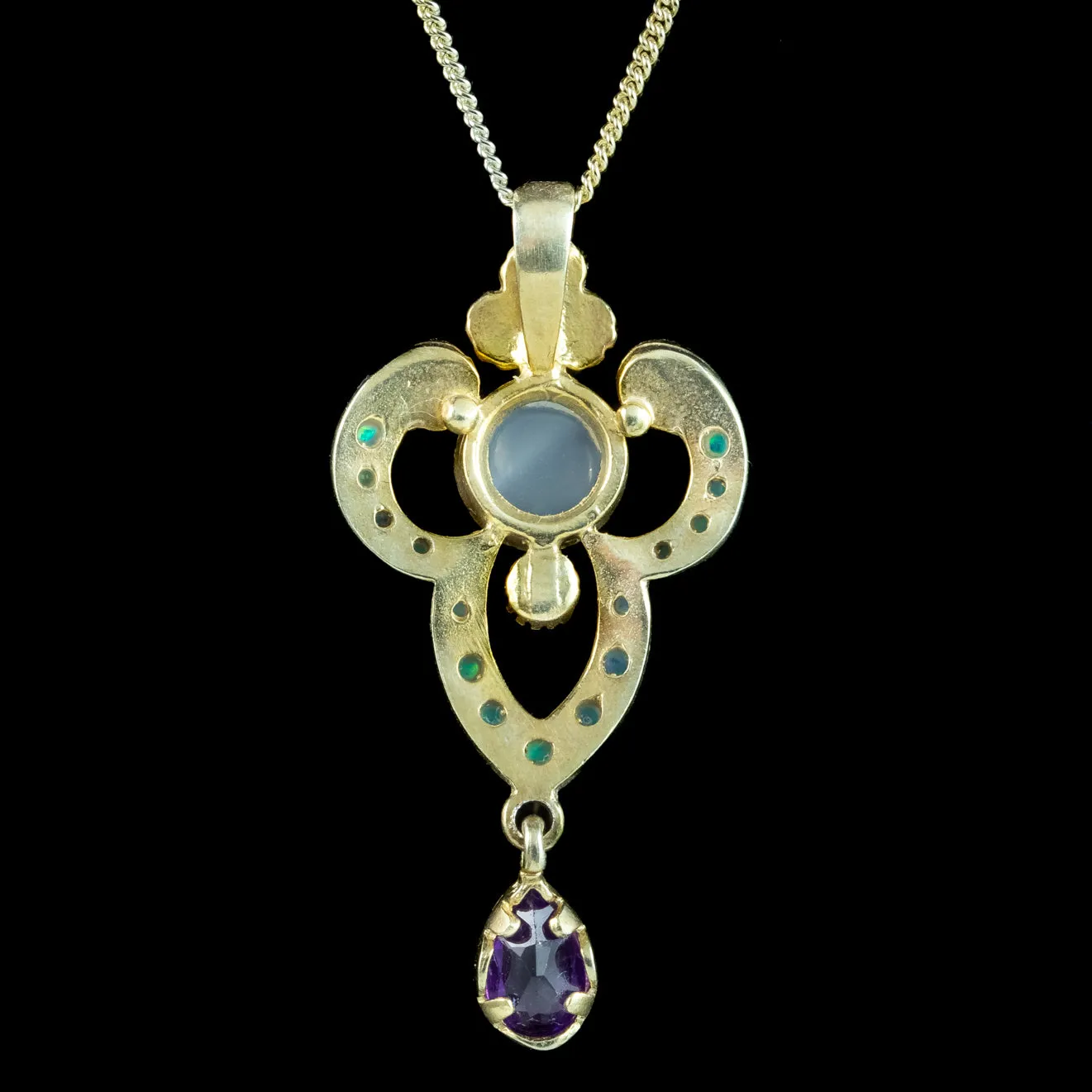 Edwardian Style Opal Moonstone Amethyst Pendant Necklace