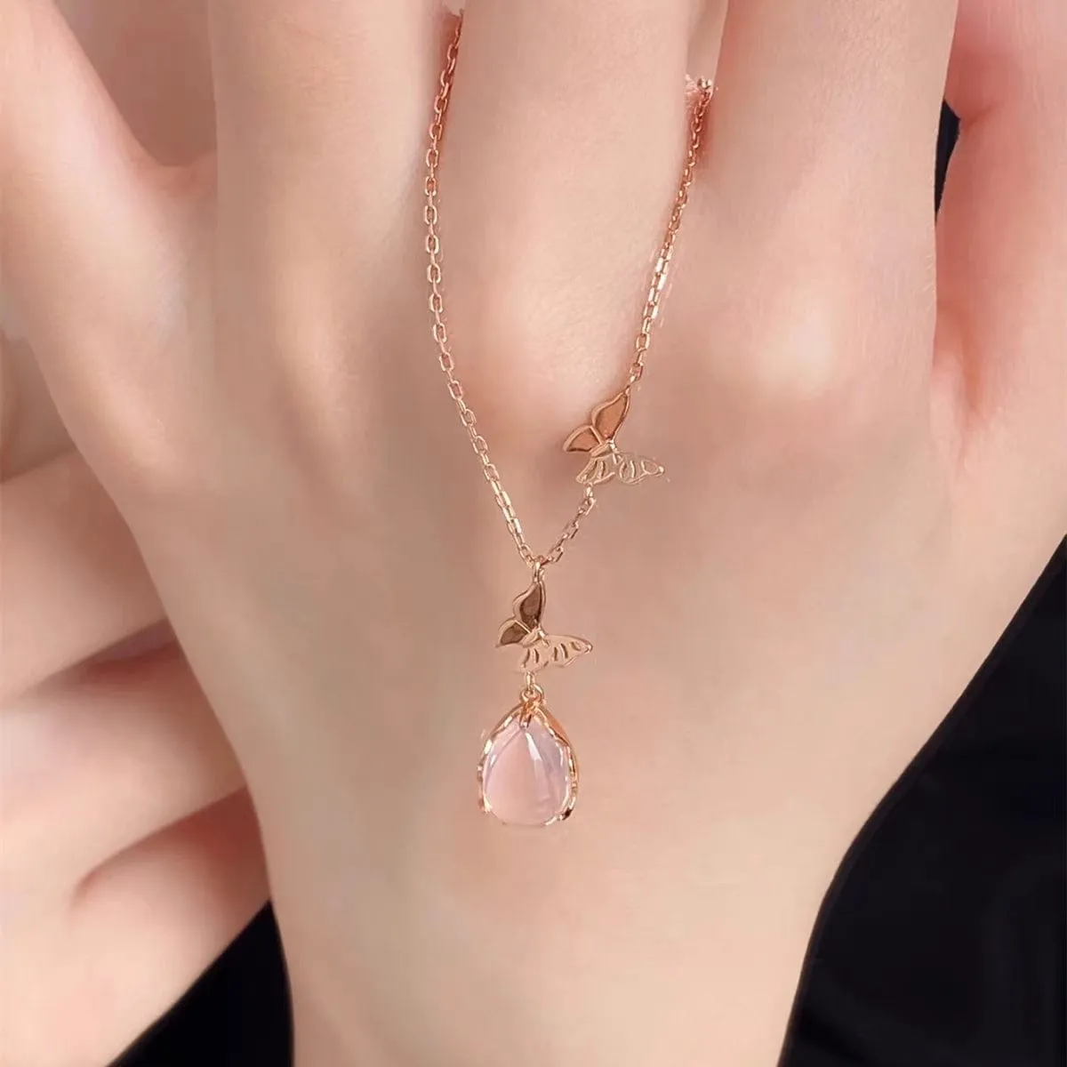 Elegant Butterfly Opal Pendant Necklace