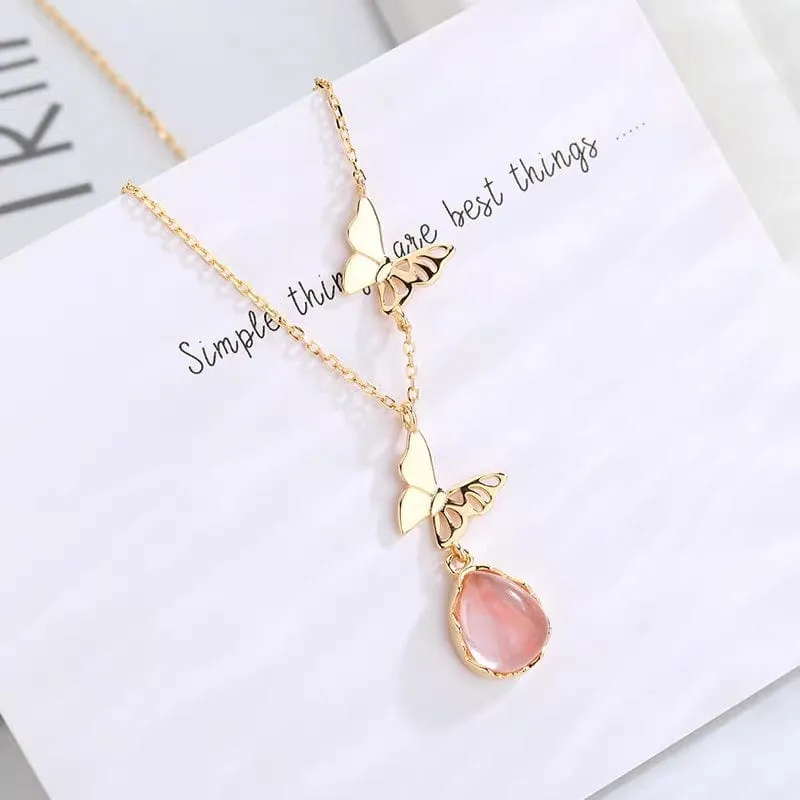 Elegant Butterfly Opal Pendant Necklace