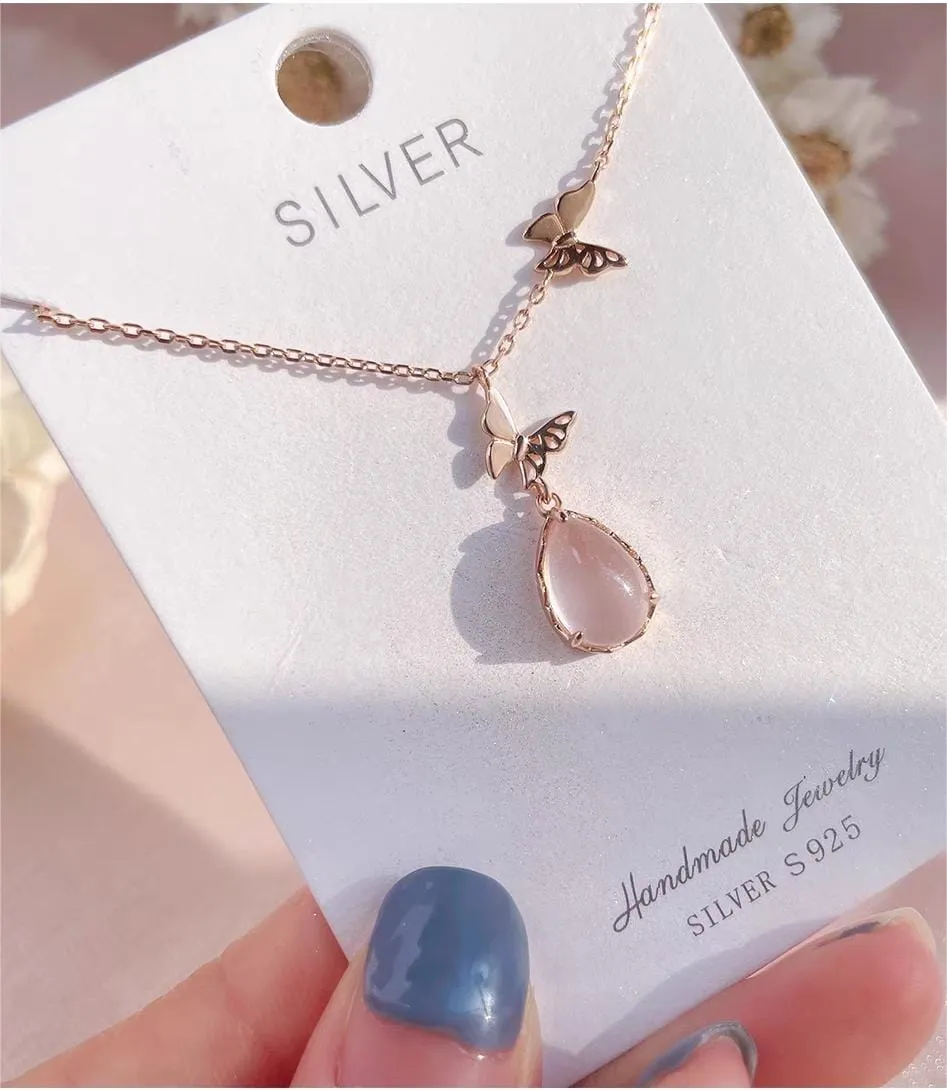 Elegant Butterfly Opal Pendant Necklace