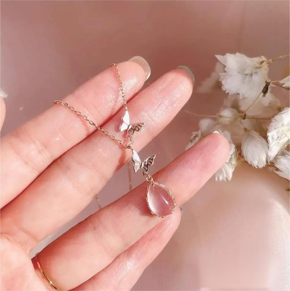 Elegant Butterfly Opal Pendant Necklace
