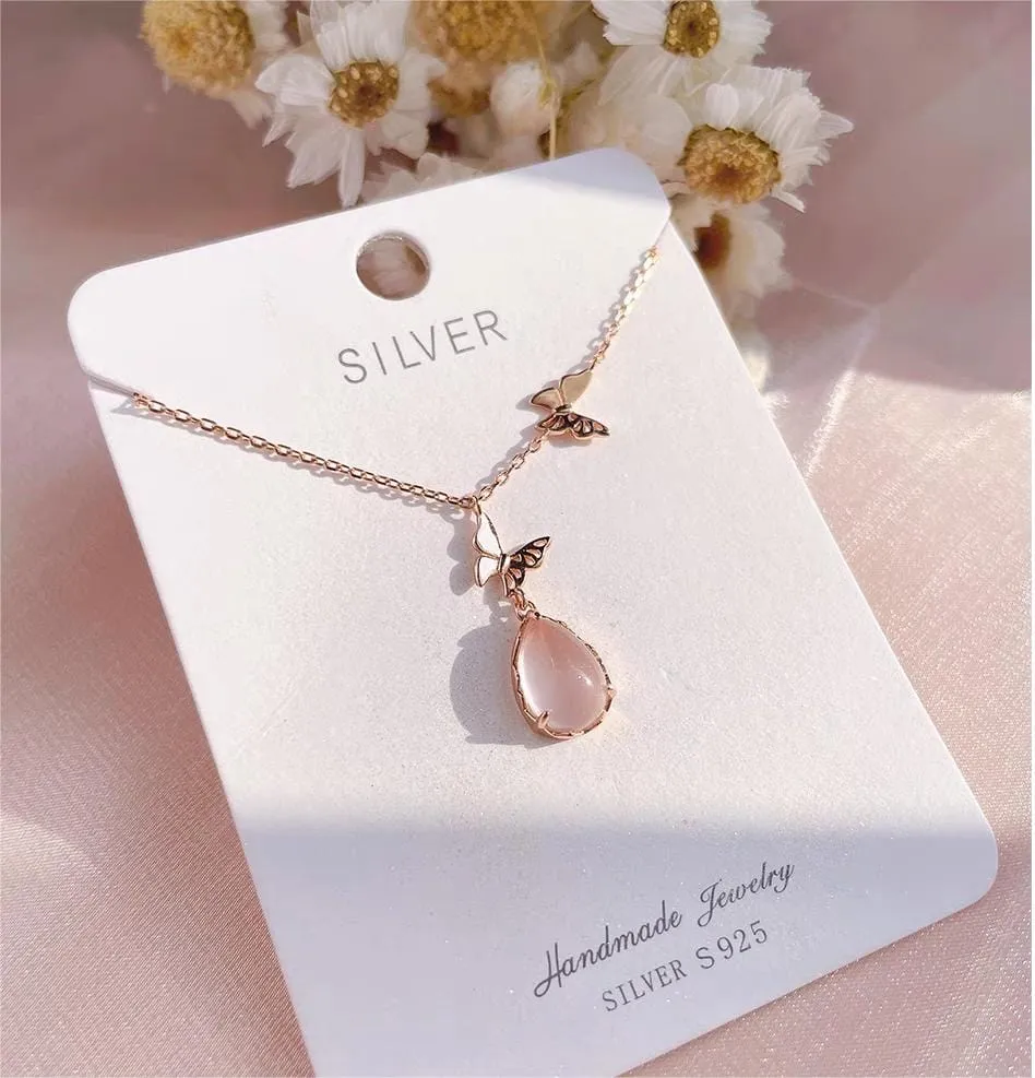Elegant Butterfly Opal Pendant Necklace