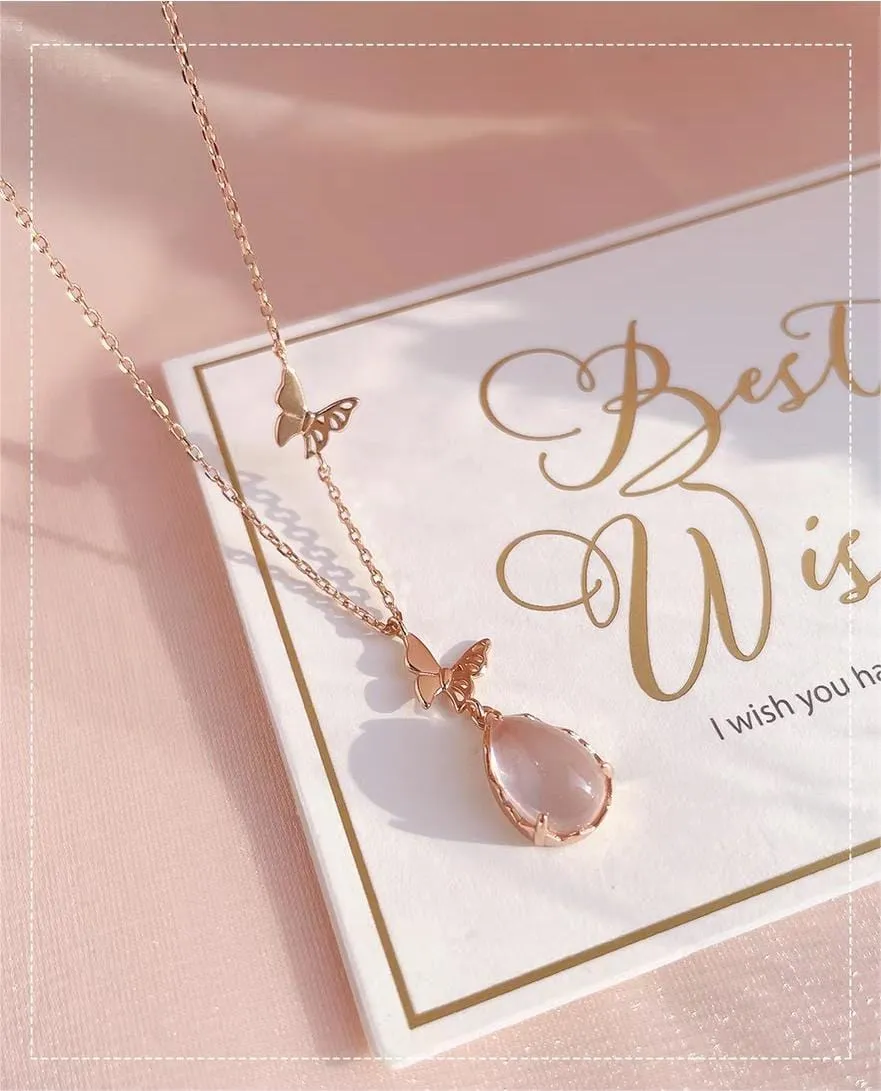Elegant Butterfly Opal Pendant Necklace