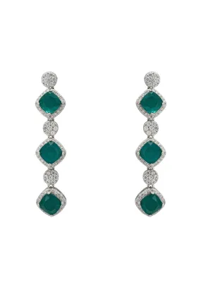 Elena Drop Earrings Emerald Silver