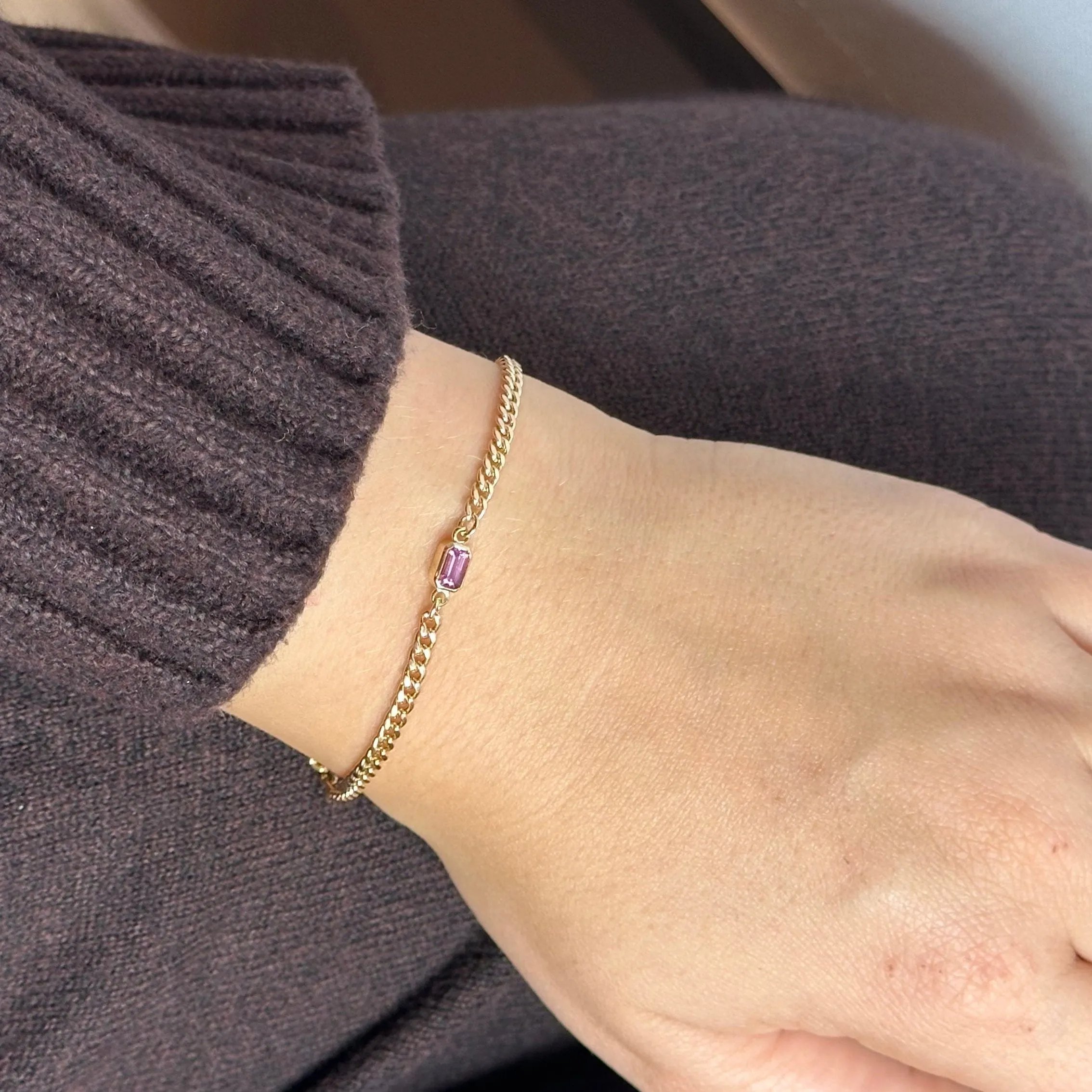 Emerald Bezel Birthstone Bracelet