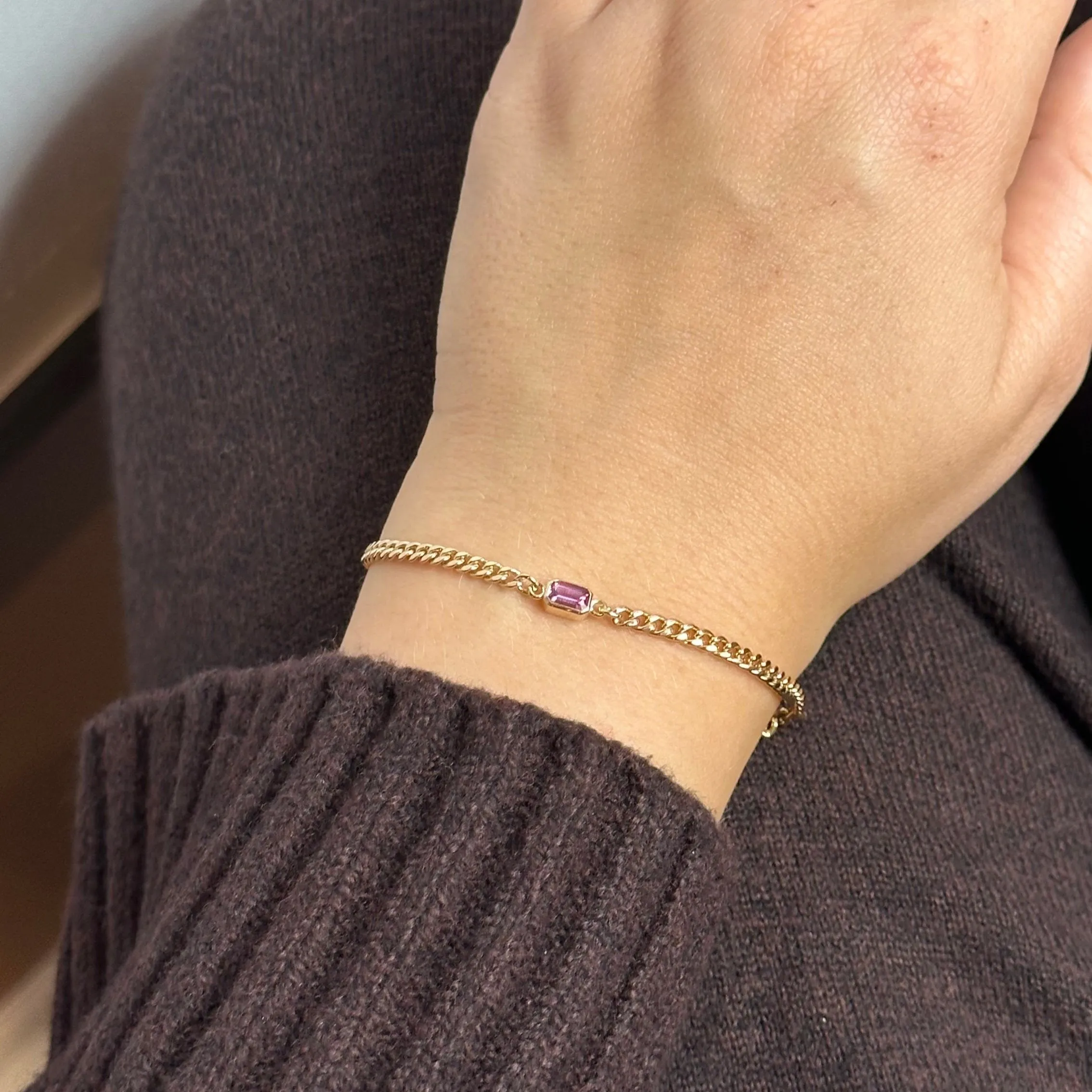 Emerald Bezel Birthstone Bracelet
