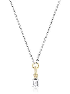 Emerald cut charm on carrier chain