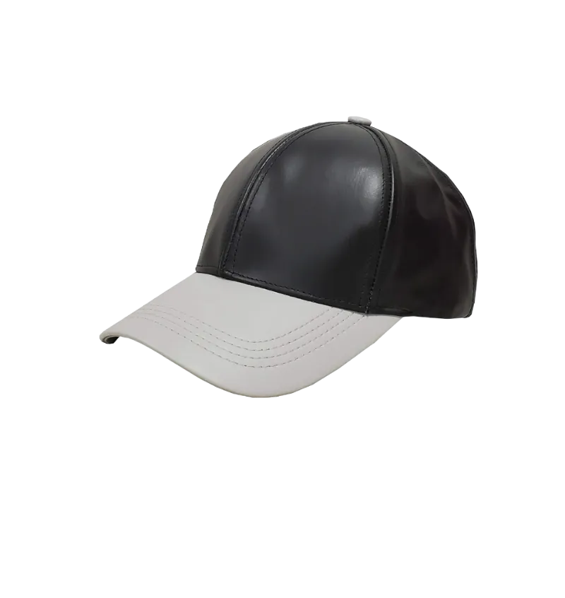 Emstate Black and Grey Men's Genuine Cowhind Leather Adjustable Baseball Cap