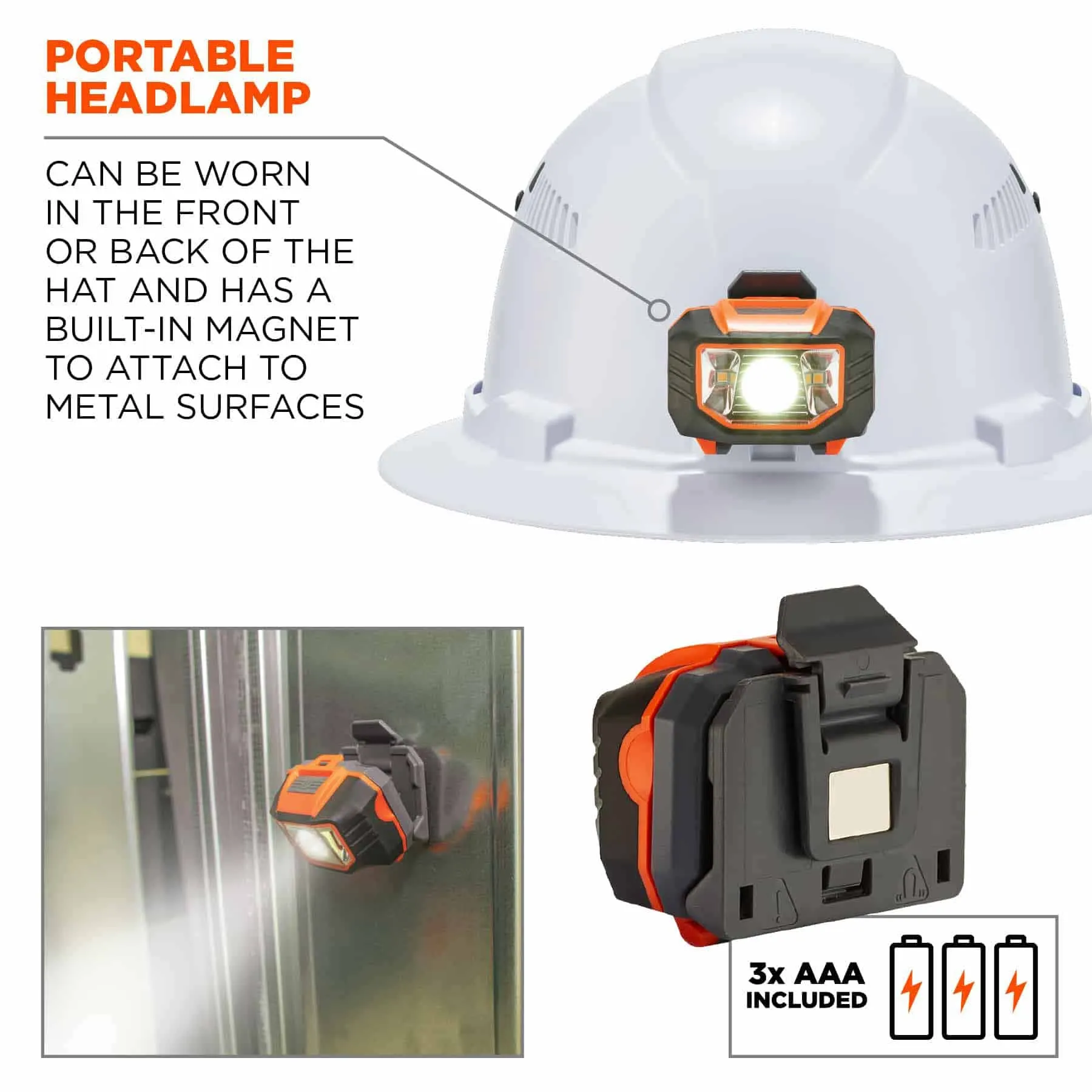 Ergodyne 60156 8973LED  White Class C Hard Hat Full Brim   LED Light