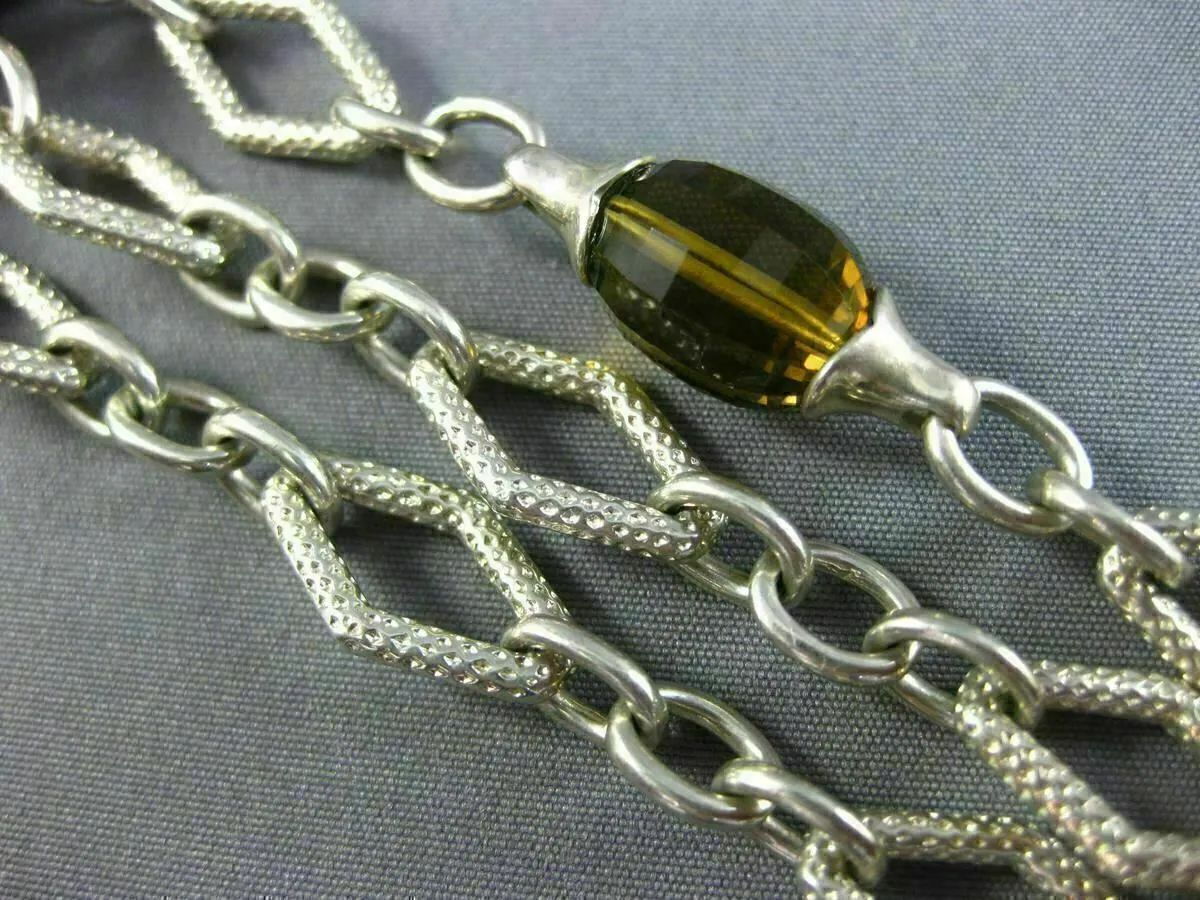 ESTATE WIDE CHARLES KRYPELL SMOKY TOPAZ 18K WHITE GOLD & 925 SILVER 3D NECKLACE