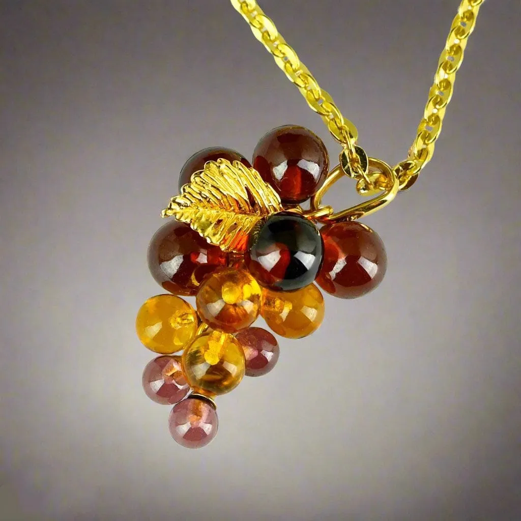 Fine 18K Gold Amethyst Citrine Garnet Grape Cluster Pendant