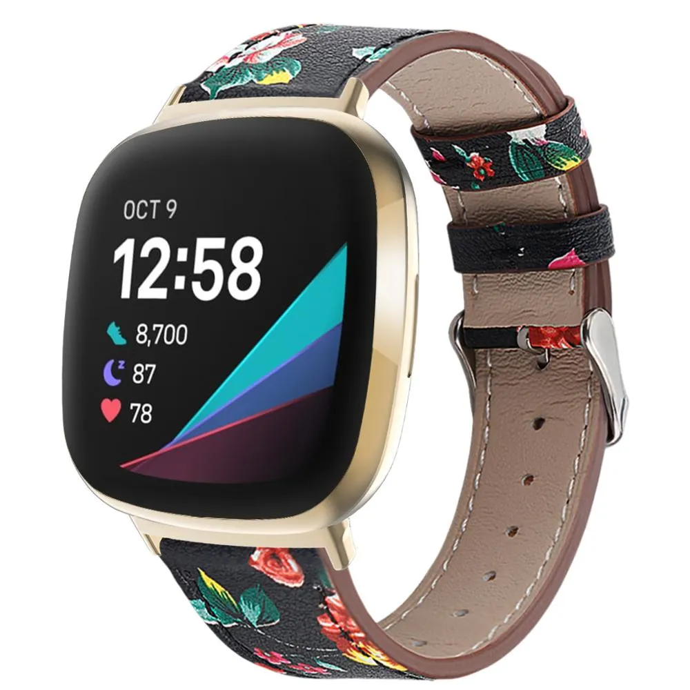 For fitbit versa 3 smart watch classic double-sided first layer cowhide leather strap for fitbit versa 3 / for fitbit sense band