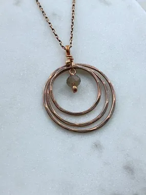 Forged copper hoop necklace with coffee moonstone