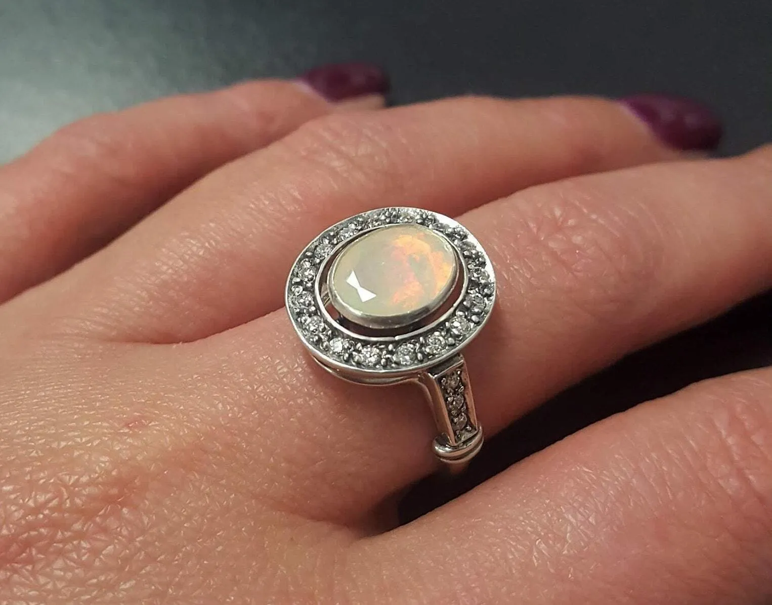 Genuine Opal Ring - Vintage Oval Ring - Fire Opal Ring