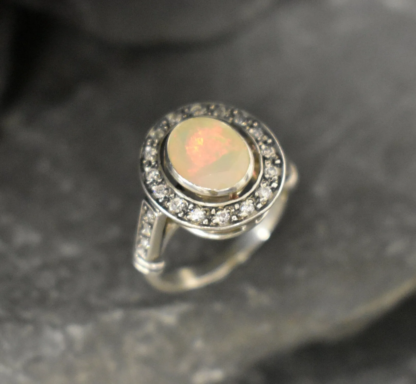 Genuine Opal Ring - Vintage Oval Ring - Fire Opal Ring