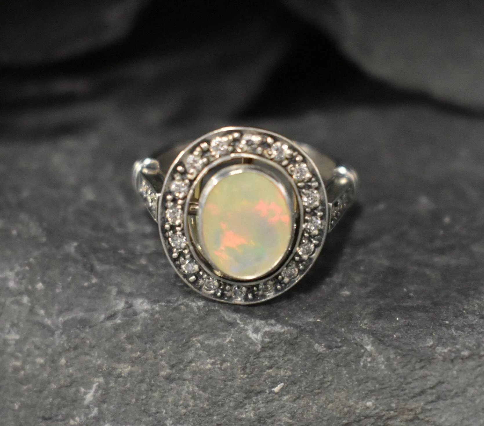 Genuine Opal Ring - Vintage Oval Ring - Fire Opal Ring