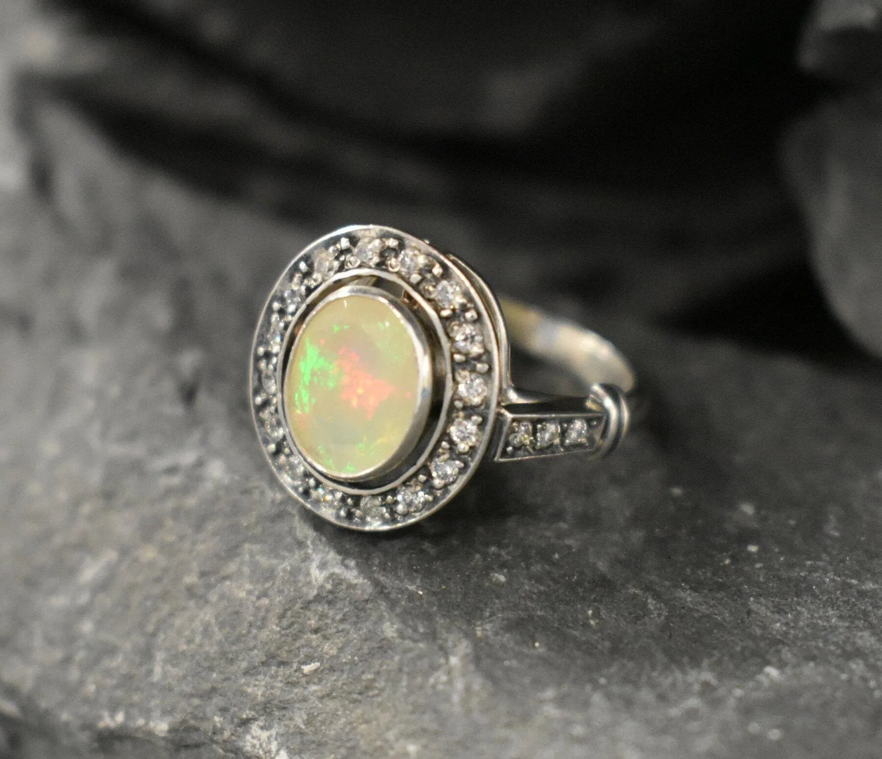 Genuine Opal Ring - Vintage Oval Ring - Fire Opal Ring