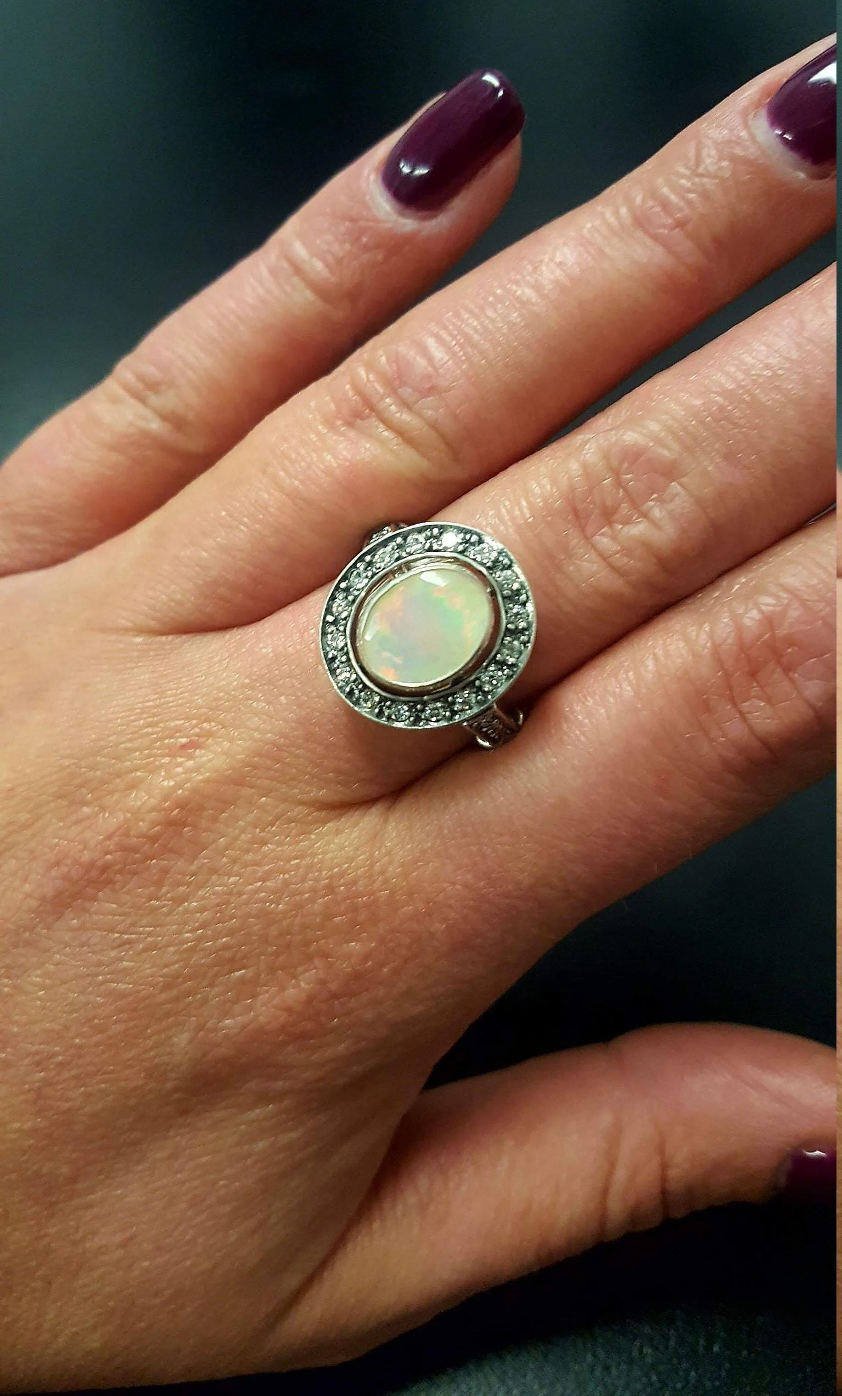 Genuine Opal Ring - Vintage Oval Ring - Fire Opal Ring