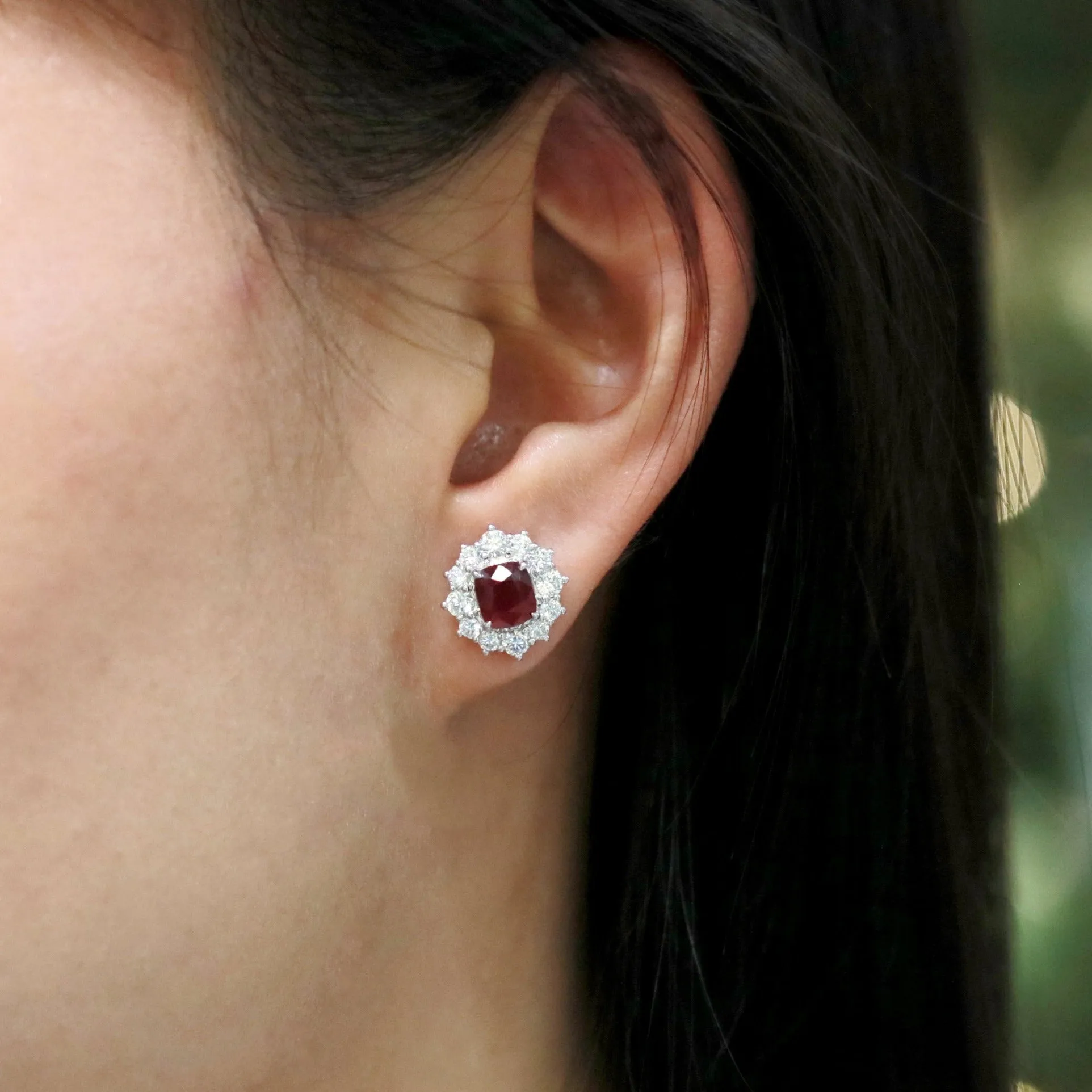 Glamorous Pigeon's Blood Ruby Diamond Earrings