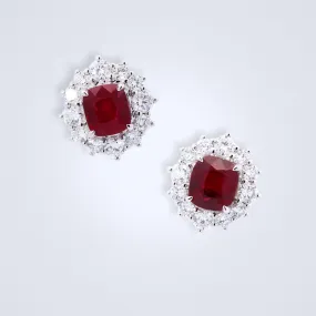 Glamorous Pigeon's Blood Ruby Diamond Earrings